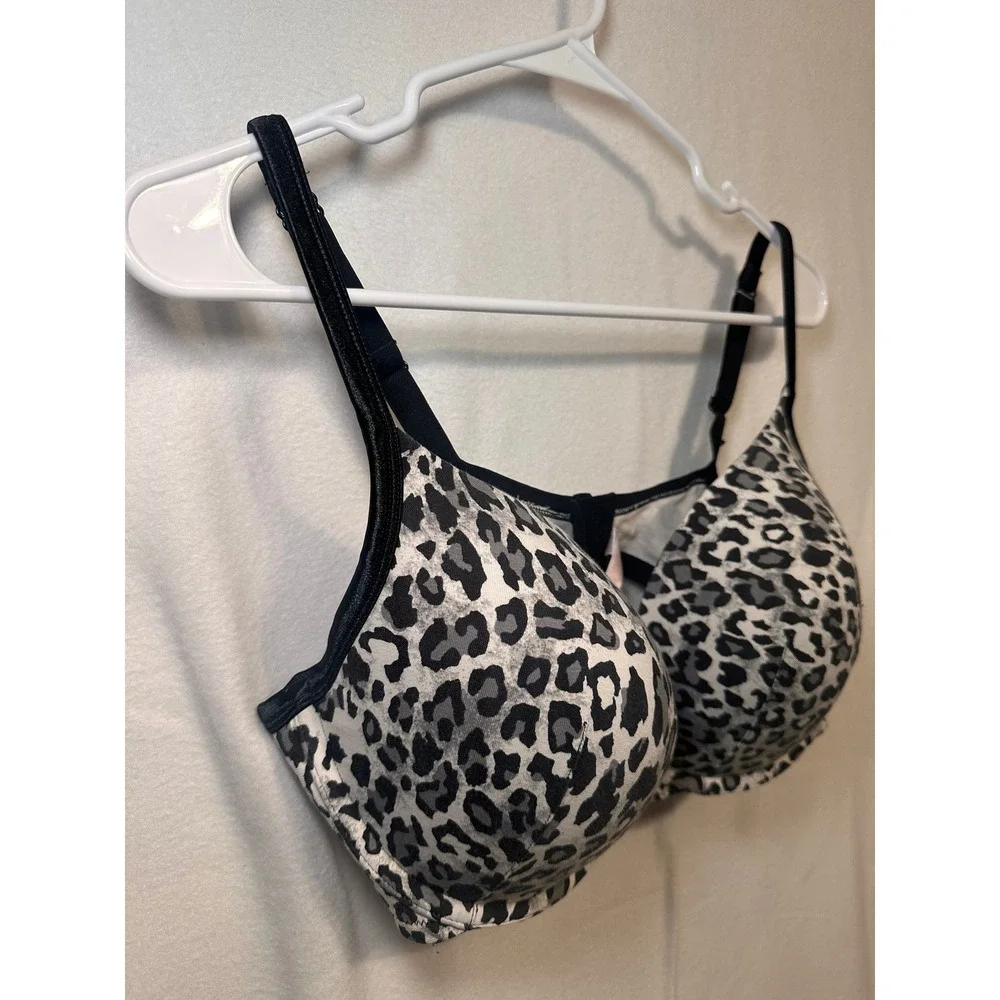 Cacique Intimates Wear Everywhere 40DD Push-Up Bra Grey Leopard Print Underwire